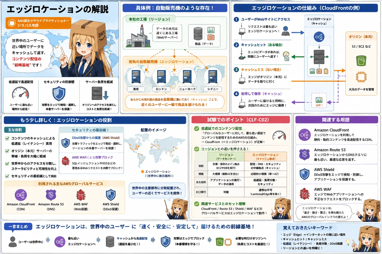 エッジロケーションの解説（AWS認定クラウドプラクティショナーシラバス用語）
