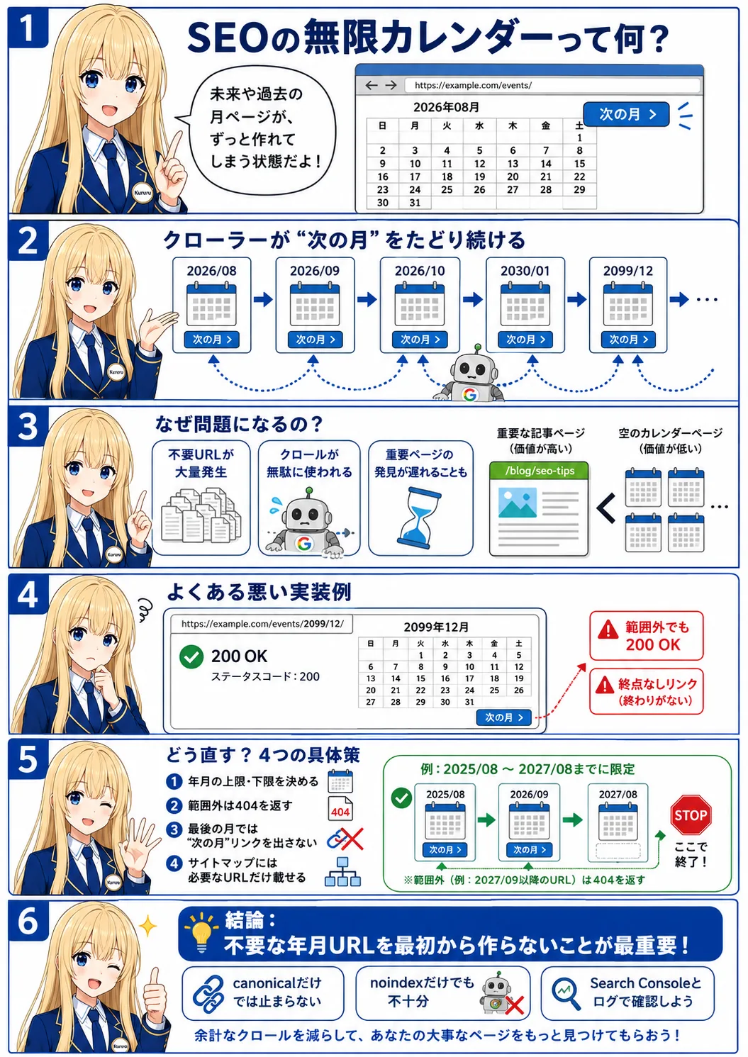 SEOの無限カレンダーとは？Googlebotが無限URLをクロールする原因と対策
